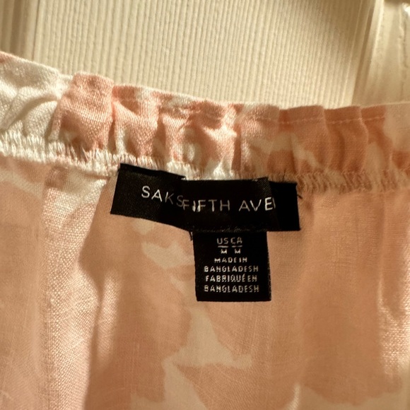 Saks Fifth Avenue Floral Pink and White Belted Linen Sundress - Picture 4 of 6